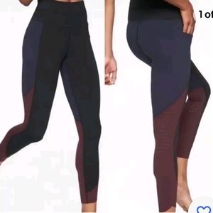 Athleta Chakra Black, Blue & Maroon Perforated Leggings Size XS